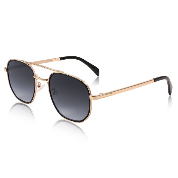 FEISEDY Women Men Square Pilot Sunglasses Gradient Lens Retro Small