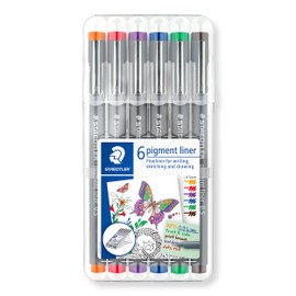 STAEDTLER 30805-SSB6 Pigment Liner Pens - Assorted Colours, 0.5 mm (Set of 6)