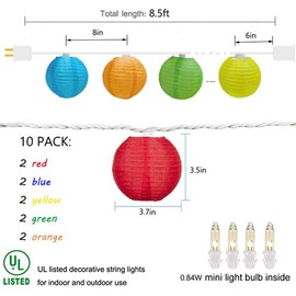 GOOTHY 8.5Ft Multicolor Lantern String Lights Outdoor, Plug in Christmas Decorations String Lights with 10 Mini Colorful Lanterns, Hanging Lanterns Lights for Outdoor Bedroom Bistro Garden Xmas Party
