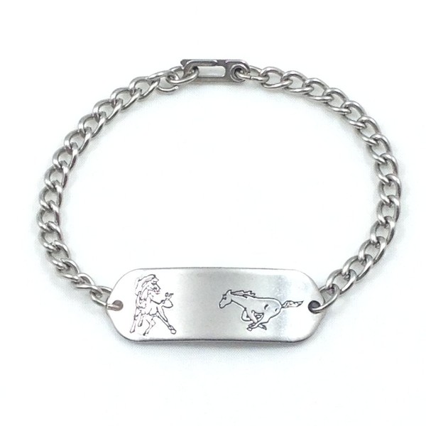 MakeMeThis Horses ID Bracelet IDB-10SH - with Sister Hook Clasp - Stainless Steel - Personalized Engraving - Customized Bracelet Length - Child, Youth or Adult