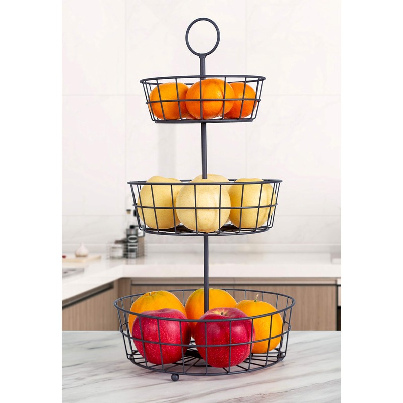 HANZE 3-Tier Wire Fruit Basket Bowl, Detachable Vegetable Bread Basket