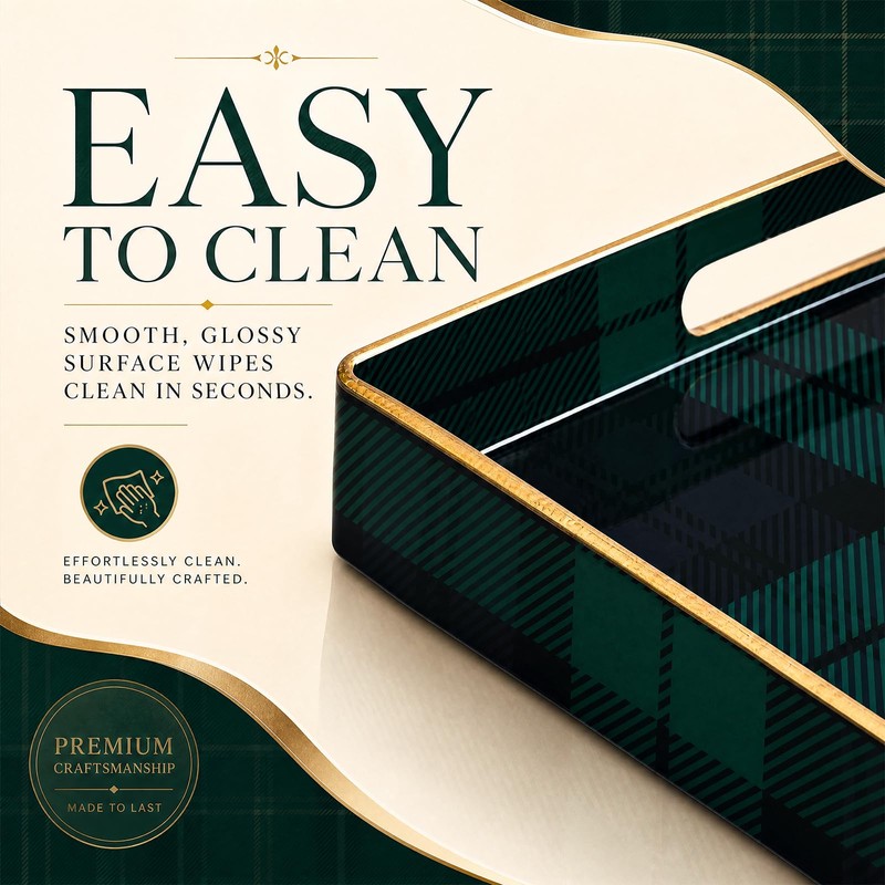 Nuanchu Tartan Christmas Serving Tray, Square Decorative Coffee Table Tray