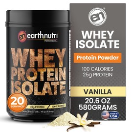 EarthNutri - Whey Isolate Protein Powder - Post Workout Recovery Powder for Muscle Recovery & Growth - 25g Protein - Easily Digestible - Non-GMO & Gluten-Free - Vanilla Flavor - 20 Servings(1.28 lbs)