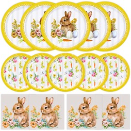 ECOHOLA Happy Easter Party Supplies 150 Count Disposable Tableware Set 9" Paper Dinner Plates 7" Paper Dessert Plates and Napkins for Egg Cellent Easter Party Spring Decorations
