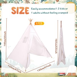 Windyun 6 Pcs Kids Teepee Tent Foldable Toddler Tent Washable Teepee Tent for Kids Indoor Outdoor Tent for Boys Girls Boho Sleepovers Birthday Pajama Party Spa Supplies (White,63 Inch)