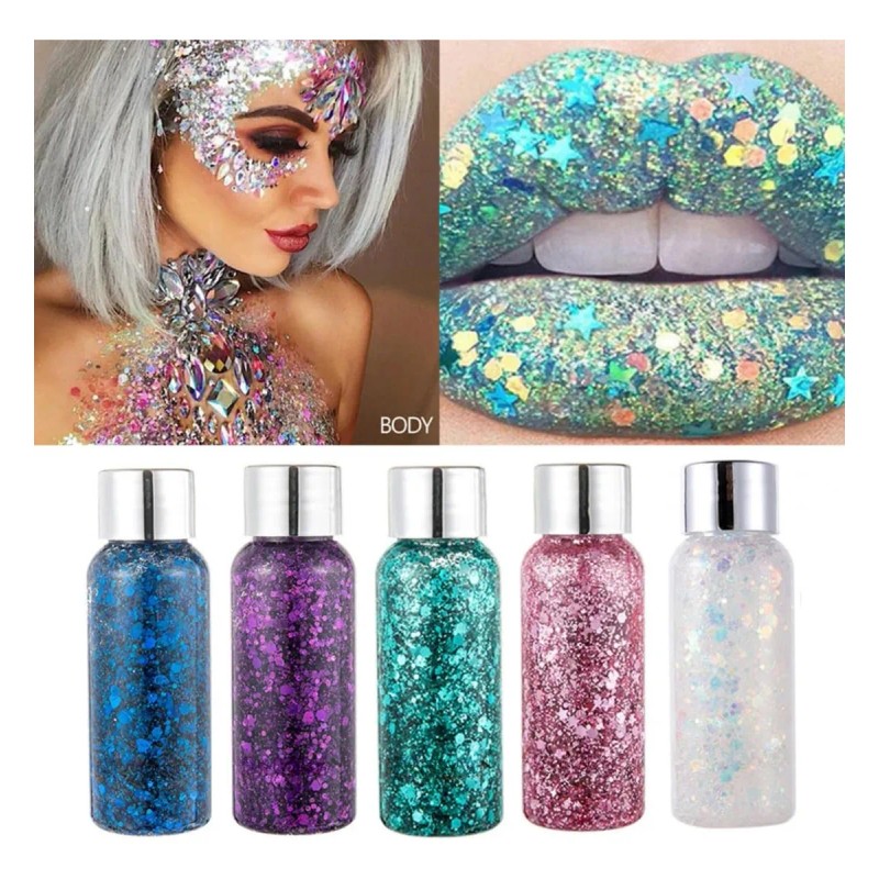 Body Glitter Maquillaje Cabello Cuerpo Brillos Colores 1pz F