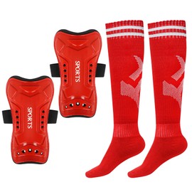 Soccer Shin Guard Youth Kid with Soccer Sock,Lightweight and Breathable Child Calf Protective Gear for Football Games,Shin Pads Soccer Equipment for 3-15 Years Old Boys Girl Teenagers (Red, Large)