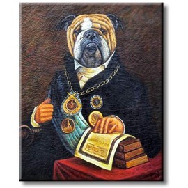 Boss English Bulldog in Decorated Suit Picture on Stretched Canvas Wall Art Décor, Ready to Hang!