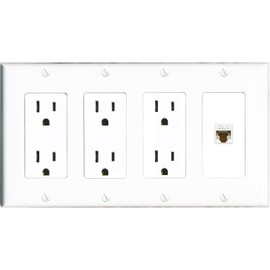 RiteAV CAT6 Wall Plate 4 Gang with 3 x 15A Duplex Power Outlets