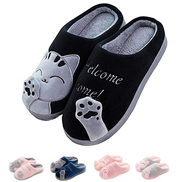 Shaine Slippers Women’s Winter, Men Cotton Cat Slippers, Warm Plush