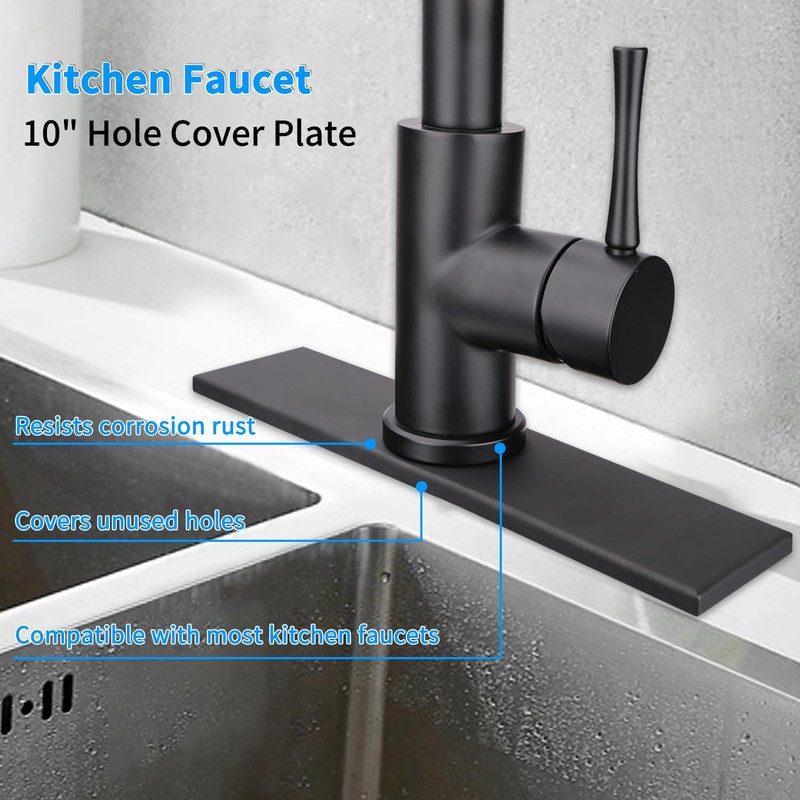 KWODE 10”Black Square Hole Cover Deck Plate for Kitchen or
