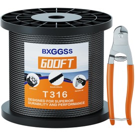 BXGGSS 1/8 T316 Black Stainless Steel Cable – 600FT Corrosion-Resistant Wire Rope for Cable Railing Kit and Hardware – High Strength, Durable for Marine, DIY, and Outdoor Projects