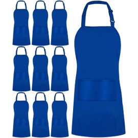 Utopia Kitchen 10 Pack Bib Apron Adjustable with 2 Pockets, Water and Oil Resistant, Cooking Kitchen Chef Apron for Women Men, Blue