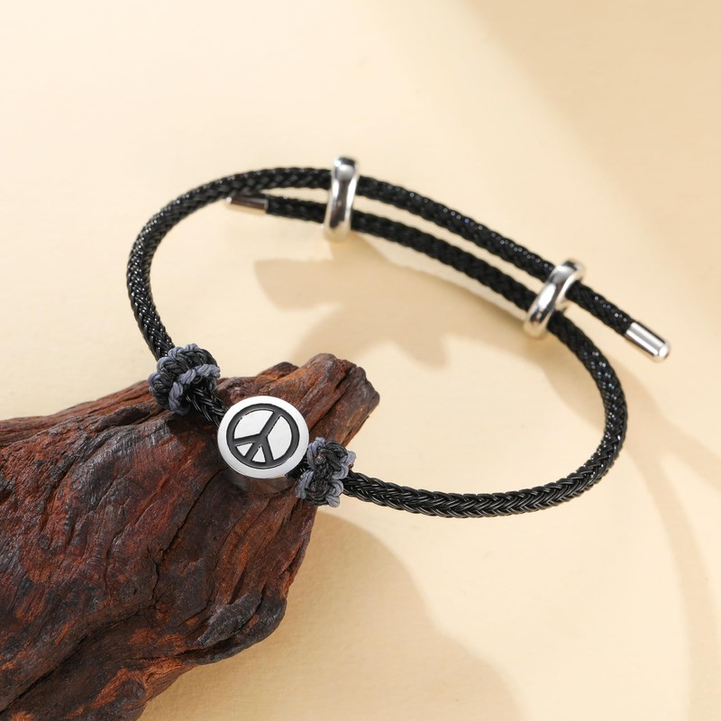 Dreamtimes Peace Symbol Bracelet for Men Women Hand Made Rope