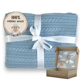 MIRARI Kids Baby Wool Blanket Made of 100% Merino Wool - Wool Blanket 75 x 100 cm - First Equipment for Newborns - Pram Blanket - Gifts for Birth - Wool Blanket Knitted - Merino Blanket