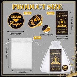 30 Sets Employee Appreciation Gifts Bulk Employee of the Month Pin Badge with You Make a Defference Cards Organza Bags Thank You Favors for Coworkers Nurses Volunteers Students