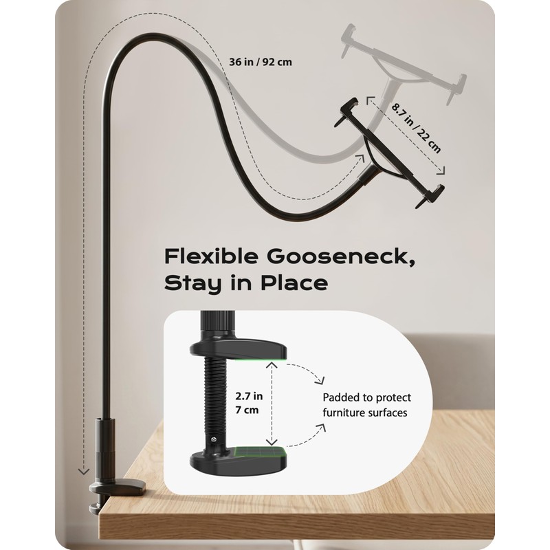 Stouchi Gooseneck Kindle Holder with Remote Page Turner for Bed