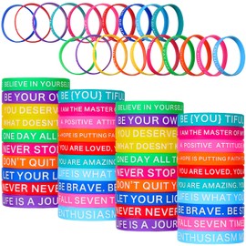 Sumind 100 Pieces Motivational Quote Silicone Wristbands Colored Inspirational Rubber Bracelets Stretch Unisex Wristbands for Women Men, 20 Styles(Bright Colors)