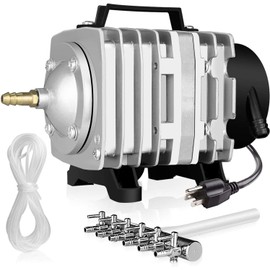 Simple Deluxe 1030 GPH Air Pump 35W 65L/min 6 Adjustable Air Flow Outlets with 25 Feet Airline Tubing for Aquarium, Pond, Hydroponics Systems, Silver