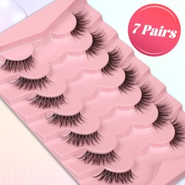 Gmagictobo False Eyelashes Natural Lashes Fluffy Half Lashes Cat Eye Short Wispy Clear Band Lashes Pack Fake Eyelashes 7 Pairs Multipack