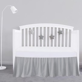 Light Grey Ruffled Crib Bed Skirt – 28” x 52” with 14” Drop, Soft & Breathable Nursery Bedding for Baby Boys & Girls, Dust Ruffle with Split Corners, Durable Woven Platform, Stylish & Elegant Design