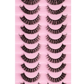 Eyelashes Russian Strip Lashes Natural Fluffy Wispy D Curly Effect Hybrid Strip Lashes Look Like Extensions 10 Pairs (D-04)