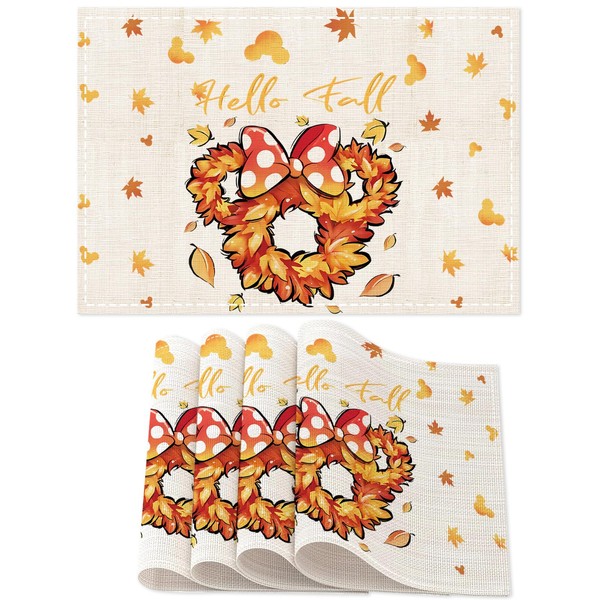Fall Table Runner 12x18in Linen Hello Fall Cartoon Mouse Autumn