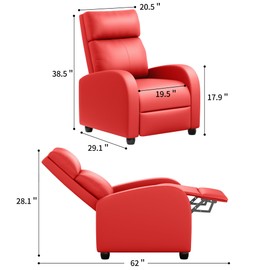 JUMMICO Recliner Chair Adjustable Home Theater Single Recliner Sofa Furniture with Thick Seat Cushion and Backrest Modern Living Room Recliners (Leather, Red)