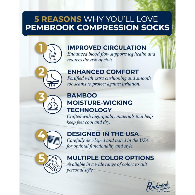 Pembrook Bamboo Viscose Light Compression Socks - 3 Pairs |