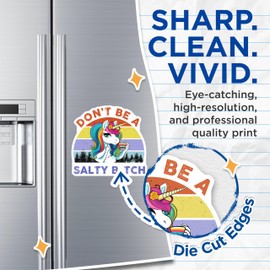 (2 Pack) Don't Be a Salty Unicorn Magnets - Funny Unicorn - Rainbow Unicorn - Unicorn Decor - Rainbow Design - Colorful Unicorn - 5" On Longest Side - for Cars, Fridges, Toolboxes - Made in USA - MAG7