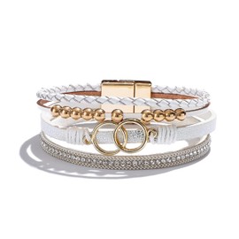 Long tiantian Boho Bracelets for Women Leather Wrap Bracelets Trendy Multi-Layer Pearl Crystal Bracelet Weastrn Jewelry Outfit Gifts