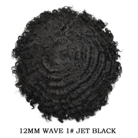 Afro Toupee For Black Men African American Curly Human Hair Systems Afro Men Hair Unit With Gray Hair Black Men Toupee 8''X 10'' Cuttable Injected PU Hair Replacement System Black Men Hairpieces (12mm Afro Wave, #1 Jet Black -120% Medium Light To Medium Density)
