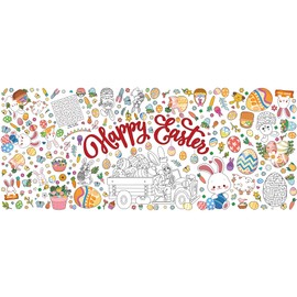 30 x 72 Inch Easter Coloring Paper Tablecloth - Disposable Giant Color-in Happy Easter Activity Banner with Bunny and Egg Design for Classroom, Spring Easter Day, and Family Fun Party Favors