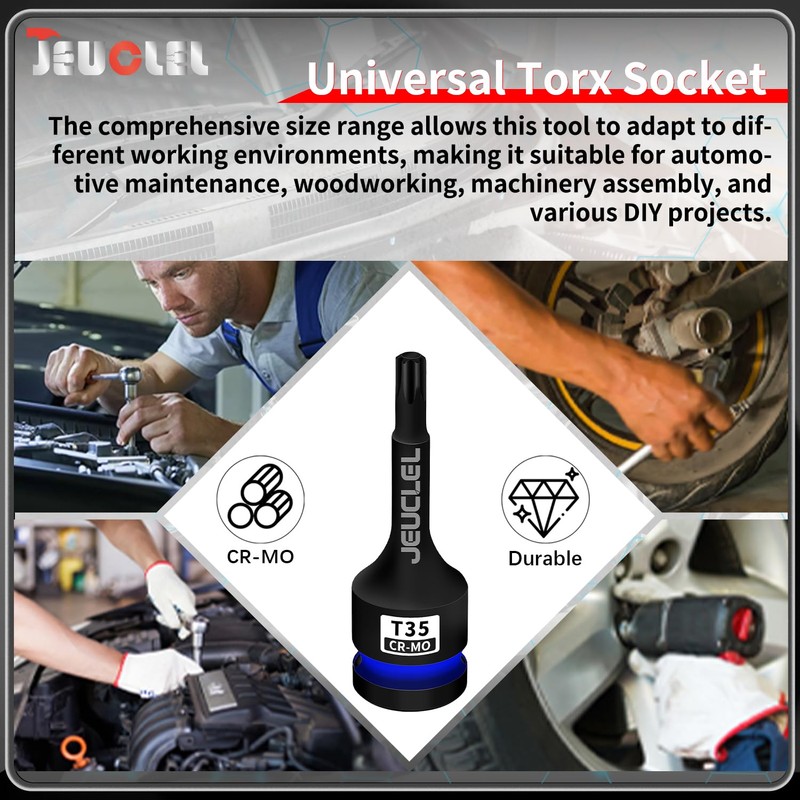 JEUCLEL T35 Torx Bit Socket, 1/2" Drive Torx Star 6