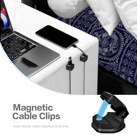 Magnetic Cable Clips, Self-Adhesive Cord Holder, Cord Organizer, Smooth Adjustable Wire Keeper for Desk, Nightstand, Phone Charger, Computer, Home, Office, Car (Black, 6 Pack)