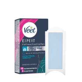 Veet Expert Kaltwachsstreifen Bikinizone & Achseln - Wachsstreifen zur Haarentfernung für alle Hauttypen inkl. sensibler Haut - 8 Doppelstreifen = 16 Streifen