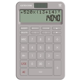 GUYUCOM Desk Calculator with Upgraded History Recording and Track Back Funtion, 2-Lined Large Clearly LCD Display, 12-Digit, Big Sensitive Button Grey
