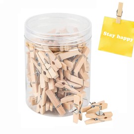 Push Pins with Wooden Clips, 100Pcs Wooden Drawing Pins, Cork Board Pins with Clips, Wooden Pegs with Pushpins, Peg Boards for Cork Board Arts Projects Photo Supplies(Wood Color)