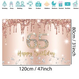 65th Birthday Decoration Women, 65th Birthday Decoration Rose Gold Glitter Spots Fabric Sign Poster, 65th Birthday Background Banner Woman 65th Birthday Party Decoration