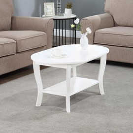 HomeStock Artisanal Abode Oval Coffee Table, 36-in x22-In x18-In, Elegant Dual-Tier Shelving, Smooth Finish, Stylish & Functional Coffee Table for Home Decor & Storage