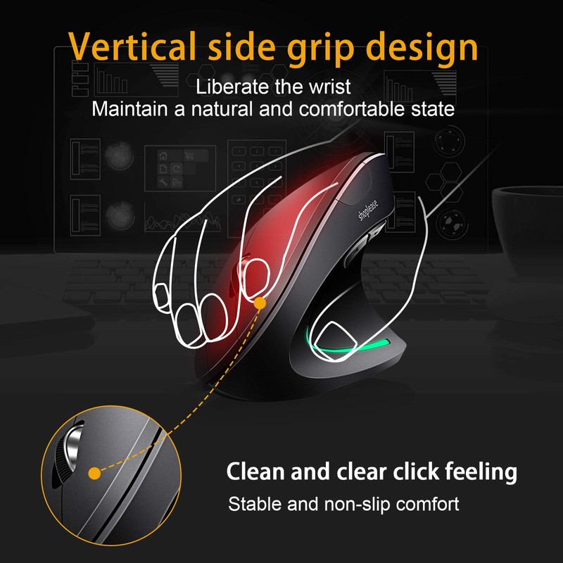shoplease Wired Vertical Mouse, Optical Ergonomic Mouse With 4 Adjustable