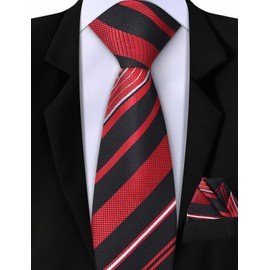 A&J DESIGN Boys Ties Necktie and Pocket Square Set Pre-Tied Zipper Tie for Valentines Formal Casual Accessory Red and Black 15 Inch
