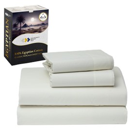 California Design Den Full Size Sheets Set - Certified 100% Egyptian Cotton Percale Sheets Full Size with Deep Pockets, Cool, Crisp & Durable Luxury Bedding Set - Ivory