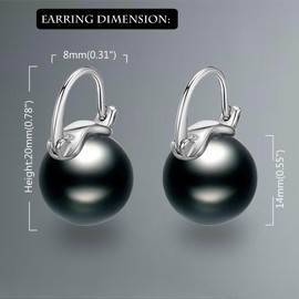 GLESOS Pearl Earrings Round Ball Pearl Drop Earrings Hypoallergenic Composite Pearl Dangle Earrings for Women Girls black 14mm