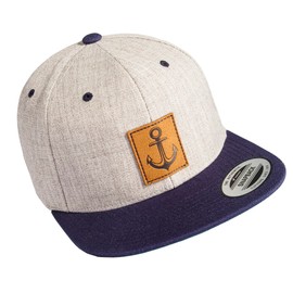 Cap Flexfit Snapback: Anchor (Leather Patch) – Cap Men's & Women's Captain's Hat, Grey - Blue