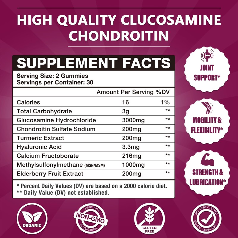 CocoaNee 3 Packs 3000MG Glucosamine Chondroitin Gummies, Extra Strength Joint