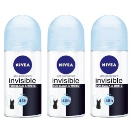 Nivea Invisible Black White Pure Antiperspirant Deodorant Roll On 3 Pack