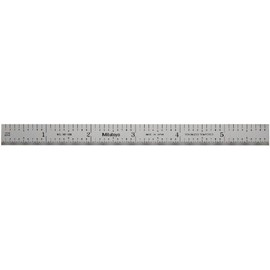 Mitutoyo 182-208, Steel Rule, 6"/150mm, (1/10", 1/50", 1mm, 1/2mm), 1/64" Thick X 1/2" Wide, Satin Chrome Finish Tempered Stainless Steel