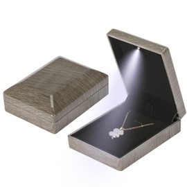 KUKUVR Wooden Jewelry Necklace Pendant Gift Box with LED Light, Small Velvet Lining Necklace Bracelet Display Holder Boxes for Wedding Christmas Engagement Birthday Anniversary (Style 1)