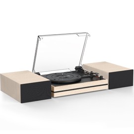 Record Player for Vinyls with External Speakers Belt-Drive Retro Turntables for Vinyl Records Dual Stereo Speakers LP Vinyl Players 3 Speed Wireless AUX-in Headphone Auto Stop Classic White